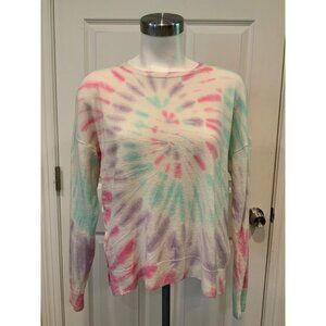 Sundry White & Pink Tie-Dye Thin Knit Crew Neck Sweater, Size 1 | Small
